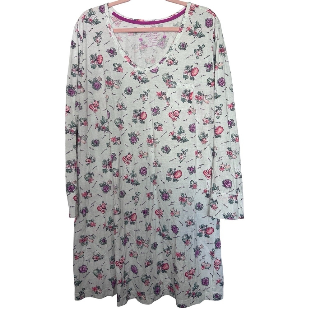 Carole Hochman Live Well Sleepwear Nightgown Size XL Long Sleeve Floral Veggies